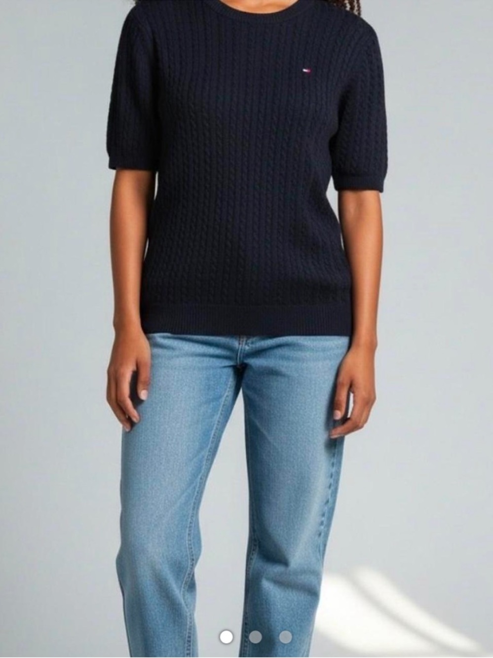 Tommy Hilfiger Navy Cable-Knit Short Sleeve Sweater